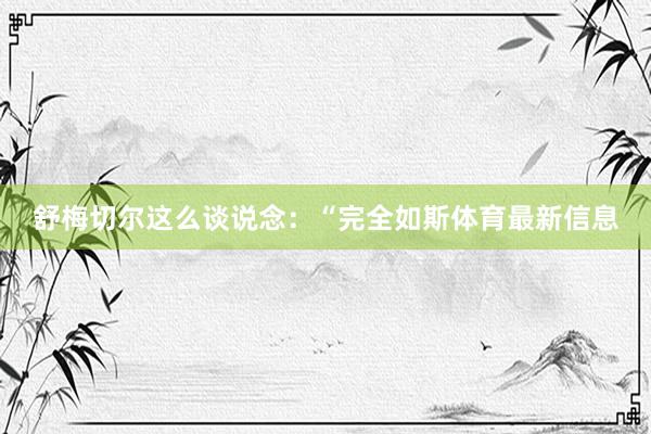 舒梅切尔这么谈说念：“完全如斯体育最新信息